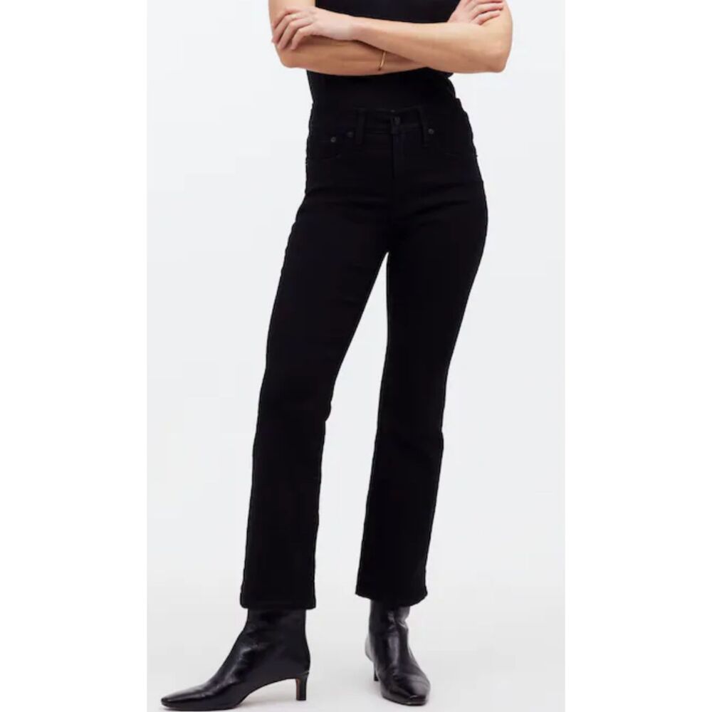 Madewell Mid Rise Kick Out Crop Flare Jean Sz 29 NWT Black Rinse Stretch Denim